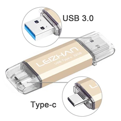 Abbildung von LEIZHAN USB Stick 32GB Type C Memory OTG Speicherstick 2 in 1 Flash Drive 3.0 Pen für PC/Laptop/Notebook, und andere (32GB,Gold)