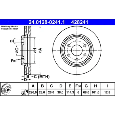 Abbildung von ATE 24.0128 0241.1 Bremsscheibe 296,0 28,0 6 114,3 Belüftet beschichtet legiert/hochgekohlt NISSAN: NP300 Navara Pickup, Pathfinder 3
