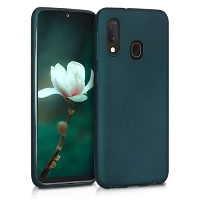 Abbildung von kwmobile Case kompatibel mit Samsung Galaxy A20e Hülle Schutzhülle aus Silikon metallisch schimmernd Handyhülle Metallic Petrol