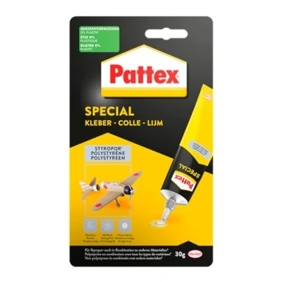 Abbildung von Pattex Spezialkleber Styropor, ist flexibel mit einer hohen Anfangshaftung, wasserfest, härtet weiß aus, 30 g