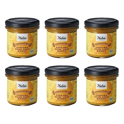 Abbildung von NABIO Protein Aufstrich Linsenathlet Kurkuma Gelbe Linse Mango I auf Basis von Linsen angenehm cremig (6 x 140g)