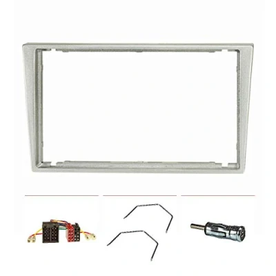 Abbildung von tomzz Audio 2439 010 Doppel DIN Radioblende Set kompatibel mit Opel Corsa C Combo Omega B Vectra Meriva matt Chrom Radioadapter ISO Antennenadapter Entriegelungsbügel