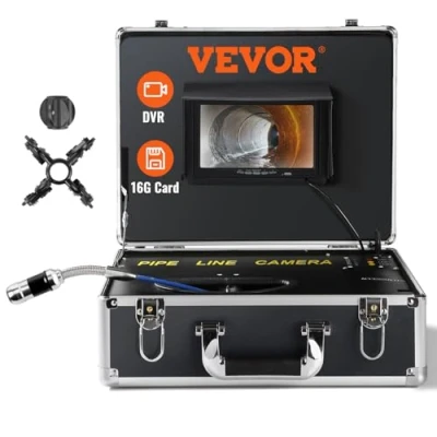 Abbildung von VEVOR Kanalkamera, 50 m, 7 Zoll Bildschirm, Rohrinspektionskamera mit DVR Funktion, wasserdichte IP68 Kamera, 12 einstellbare LEDs, Einer 16 GB SD Karte für Abwasserleitungen, Kanalabflussrohre