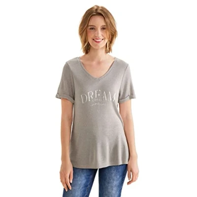 Abbildung von Street One Shiny MIT Wording Tshirt print, Damen, Größe: 40, Beige