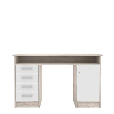 Abbildung von Forte Net 106 4 Schubladen und 1 Tür, Holzwerkstoff, Sandeiche/Weiß, B x H T, 8 55 cm Schreibtisch, 126 75,8