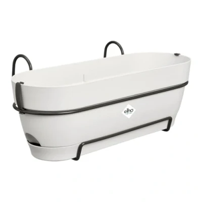 Abbildung von elho Vibia Campana Balkonkasten Allin1 50 mit Wasserreservoir Blumentopf Balkongeländer 100% recyceltem Plastik Ø 50.4 x H 17.7 cm Weiß/Seidenweiß