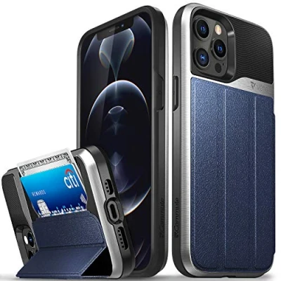 Abbildung von VENA vCommute Brieftaschenetui Kompatibel mit Apple iPhone 12 Pro Max (6,7 Zoll), (Militärqualität, Kartensteckplatz) Handyhülle Standfunktion, Leder Flip Wallet Hülle Schutzhülle Blau