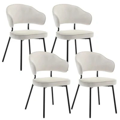 Abbildung von WOLTU 4er Set Esszimmerstühle, Küchenstuhl, Polsterstuhl, Loungesessel, Wohnzimmerstuhl, Design Stuhl, mit Rückenlehne Armlehnen Metallbeinen, gepolstert, Samt, Creme, BH389cm 4