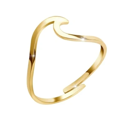 Abbildung von GD GOOD.designs Ring für Damen Gold Wasserfest Verstellbarer Wellen Fingerring aus Edelstahl I Wellenring inkl. Geschenkbox