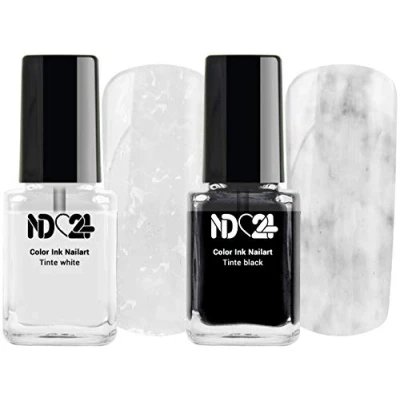 Abbildung von Color Ink Nail Art Tinte Set Weiss + Schwarz Marmor Look Made In Germany