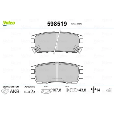 Abbildung von VALEO 598519 Bremsbelagsatz Hinterachse inkl. Verschleißwarnkontakt ohne Anti Quietsch Blech MITSUBISHI: PAJERO 3, Sport 1 SUV, 2