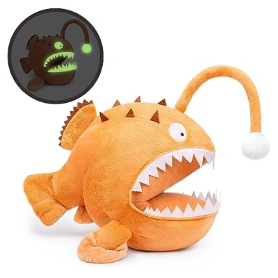 Abbildung von lilizzhoumax Seeteufel Plüschtier 12 Simuliertes Tier Anglerfisch Spielzeug, gruselige Dekoration Halloween Leuchtendes Kuscheltier, Realistische Plüsch Spielzeug für Wilde Tiere