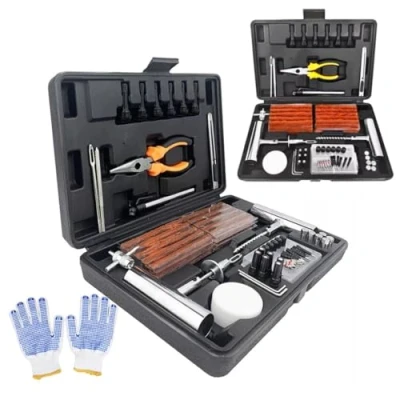 Abbildung von NOOGUI Reifenreparaturset, Reparieren in 15 min, Reifen reparaturset, Autoreifen Bestehend aus 5 Vulkanisierende Streifen, 2 T Griffe und 1 Taschenmesser (117 pcs)