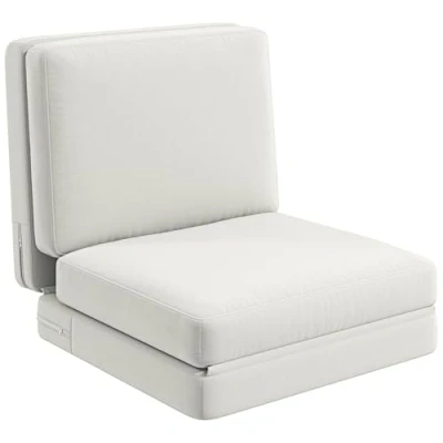 Abbildung von HOMCOM Bodensofa 3 in 1 Klappbar Schlafsofa mit Samtoptik, Gepolstert Sofabett bis 240 kg belastbar, für Schlafzimmer, Wohnzimmer, Cremeweiß