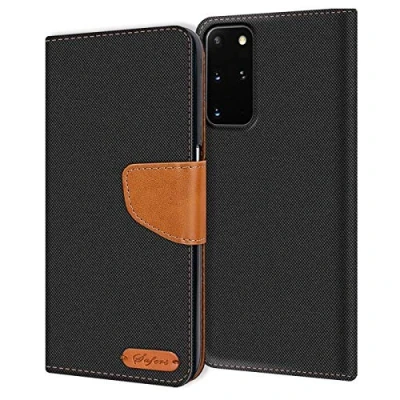 Abbildung von Verco kompatibel mit Samsung Galaxy S20 Plus Hülle, Schutzhülle für S20+ Tasche Denim Textil Book Case Flip Klapphülle Schwarz