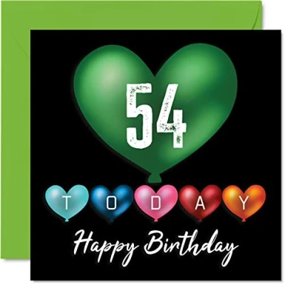 Abbildung von Stuff4 Lustige Geburtstagskarte zum 54. Geburtstag für Männer und Frauen Herzballons Happy Birthday Karte Vater, Mutter, Großvater, Nanny, Oma, Onkel, Tante, Cousin, Freund, 145 mm x