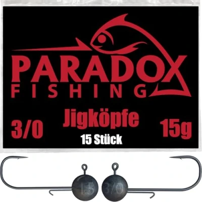 Abbildung von Paradox Fishing Jigköpfe Set 15x 15g 3/0 I Jig Köpfe Gummifisch mit Jighead für Gummifische Barsch Hecht Zander Angelzubehör