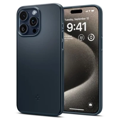 Abbildung von Spigen Thin Fit Hülle Kompatibel mit iPhone 15 Pro Max Metal Slate