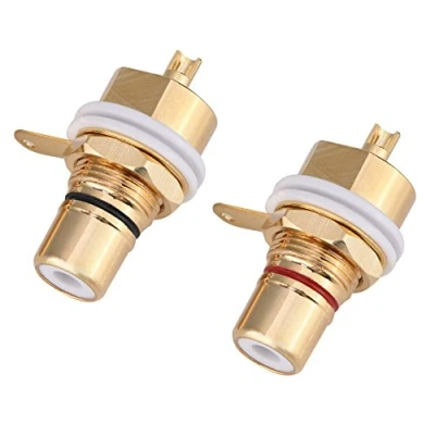 Abbildung von Socket, 2 Pcs Gold Plated Copper Panel Mount Female Jack Terminal Socket Audio Connector for Amplifiers, Solder Type