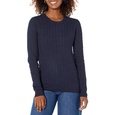 Abbildung von Amazon Essentials Damen Leichter Langarm Pullover Mit Rundhalsausschnitt Zopfmuster (Erhältlich In Übergröße), Marineblau, XXL