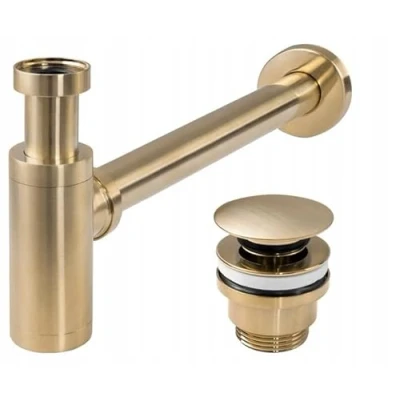 Abbildung von wohnwerk.idee Siphon Ablaufgarnitur Waschbecken Geruchsverschluss Gold Matt Gebürstet