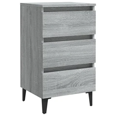 Abbildung von vidaXL Nachttisch mit Metallbeinen 3 Schubladen Nachtschrank Nachtkonsole Nachtkommode Schlafzimmer Schrank Kommode Grau Sonoma 40x35x69cm