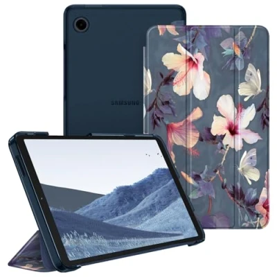 Abbildung von Fintie Hülle für Samsung Galaxy Tab A9 8.7 Zoll 2023, Ultra Dünn Schutzhülle mit Translucent Rückseite Cover Tablet 8,7 SM X110/X115/X117, Blühender Hibiskus