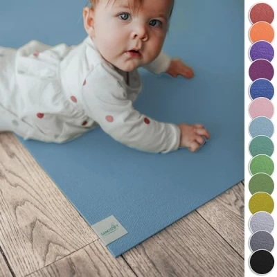 Abbildung von Sanosoft® Krabbelmatte Made in Germany, Öko Tex Anti Rutsch Krabbelunterlage 80cm X 200cm Hellblau