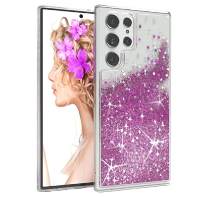 Abbildung von EAZY CASE Hülle kompatibel mit Samsung Galaxy S22 Ultra Schutzhülle Flüssig Glitzer, Handyhülle, Schutzhülle, Back Cover Glitter Flüssigkeit, TPU/Silikon, Transparent/Durchsichtig, Lila