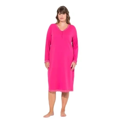 Abbildung von Ulla Popken Vausschnitt Langarm Nachthemd, Damen, Größe: 50/52, Pink