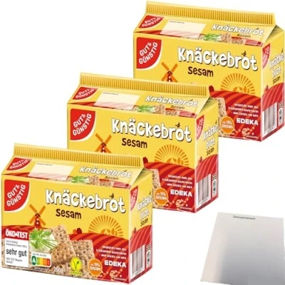Abbildung von Gut&amp;Günstig Knäckebrot Sesam 3er Pack (3x250g Packung) + usy Block