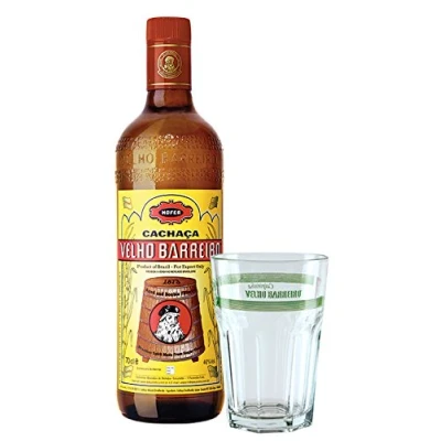Abbildung von Cachaça VELHO BARREIRO SILVER 0,7 L Geschenk Set/brasilianischer Qualitäts Zuckerrohrrum plus 1 Caipirinha Glas mit Aufschrift