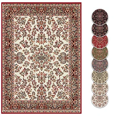 Abbildung von Hanse Home Design Kurzflor Wohnzimmerteppich Orient Zabul Perser Look, Orientalischer Teppich für Esszimmer, Wohnzimmer, Schlafzimmer Creme/Rot, 120x160 cm