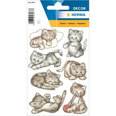 Abbildung von HERMA 3477 Aufkleber Katzen klein groß, 21 Stück, Tiere Sticker mit lustigen Kätzchen Motiv, Kinder Etiketten für Fotoalbum Tagebuch Poesiealbum Scrapbooking Geburtstag Dekoration Briefe DIY Basteln