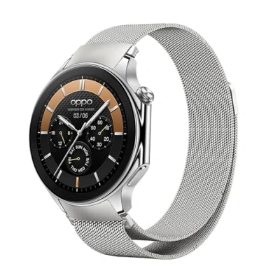 Abbildung von GIOPUEY Armband Kompatibel mit OnePlus Watch 2/2R, Geflochtenes Edelstahlarmband [Verschleißfest] [Stilvoll] Ersatzarmband Silver