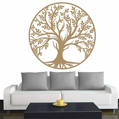 Abbildung von INDIGOS Wandtattoo Baum des Lebens 0 Lebensbaum Weltenbaum 80x80 cm Hellbraun Dekoration Wandaufkleber für Wohnzimmer Kinderzimmer Büro Schule Firma
