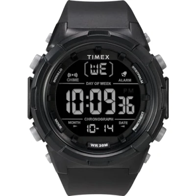 Abbildung von Timex Sport Herren Armbanduhr, 50 mm, schwarzes Kunstharzarmband, digitales Zifferblatt, Gehäuse TW5M62000