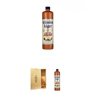 Abbildung von Schinkenhäger im Tonkrug 0,7 Liter + 1a Whisky Holzbox für 2 Flaschen mit Schiebedeckel
