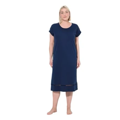 Abbildung von Ulla Popken Openwork Detail CAP Sleeve Nachthemd, Damen, Größe: 46/48, Midnight blue