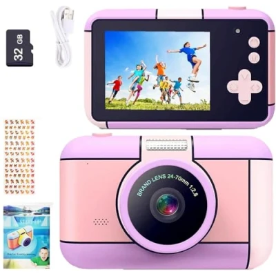 Abbildung von YunLone Kinderkamera DigitalKamera 2,4 Zoll Digital Kamera für Kinder Selfie fotokamera 1080P FHD Video mit 32G Karte, 4X Zoom, Kids Camera fotoapparat Jungen Mädchen 3 4 5 6 7 8 9 10 Jahre