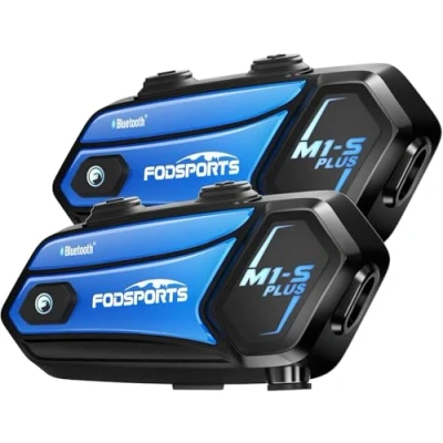 Abbildung von Fodsports M1 S Plus Motorrad Bluetooth Headset, Gegensprechanlage bis zu 10 Motorräder mit 2000m Reichweite, Wireless 5.0 Helm Intercom FM Radio, Siri, Universal Pair (Dual)