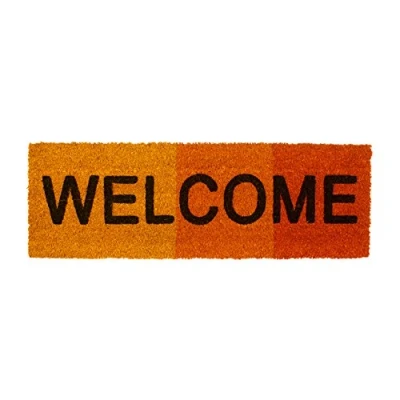 Abbildung von Relaxdays Fußmatte schmal mit Spruch WELCOME und Farbverlauf aus Kokos Gummi PVC als Fußabtreter für Außen &amp; Innen Eingangsmatte rutschfestem Boden Türvorleger HBT: 1,5 x 75 25 cm, rot