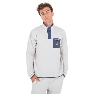 Abbildung von Hurley Herren Middleton Stepp Fleece, 1/4 Reißverschluss, mit Druckknöpfen Pullover Sweater, Knochenfarben, XL