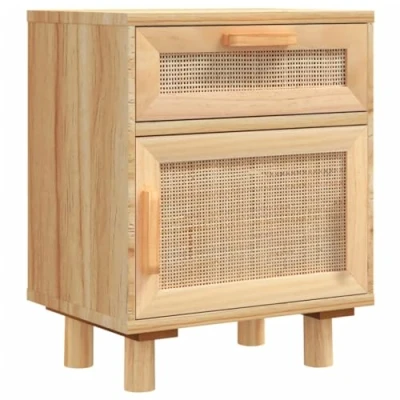 Abbildung von vidaXL Nachttisch Braun Massivholz Kiefer und Natur Rattan (1 St)