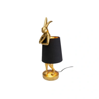 Abbildung von Kare Design Tischlampe Animal Rabbit Gold/Schwarz, Hase, 50cm Höhe, Leinen, Kunsthartz, Moderne Tischleuchte, Wohnzimmer, Schlafzimmer, keine Leuchtmittel inklusive, 50x17x20 cm (HxBxT)