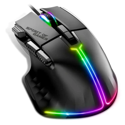 Abbildung von SPIRIT OF GAMER Gaming Maus PC mit 12800 DPI RGB 8 Programmierbaren Tasten darunter 1 Rapid Fire 13 Hintergrundbeleuchtungseffekte Ergonomische Mouse Daumenauflage