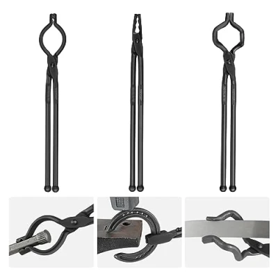 Abbildung von VEVOR Schmiedezange Set, V Bit, Wolf, ZV Zange 3 Stk. Kohlenstoffstahl Schmiedezange, 461 x 68 18 mm / 458 38 19 463 78 52,3 mm, mit Verlängertem Griff