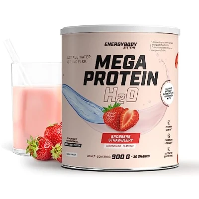 Abbildung von Energybody® Mega Protein H2O 900g / Für Wasser optimiertes Eiweiss Pulver als Whey Casein Mix/Eiweißpulver zuckerarm, fettarm, glutenfrei/Mehrkomponenten (Erdbeere)
