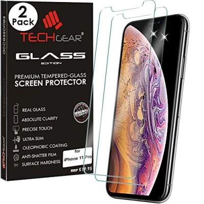 Abbildung von TECHGEAR [2 Stück Schutzfolie kompatible mit iPhone 11 Pro, Displayschutzfolie aus gehärtetem Glas (2.5D Runde Kante) [9H Härte] [Crystal Clarity] [Nein Bläschen] Pro 5,8