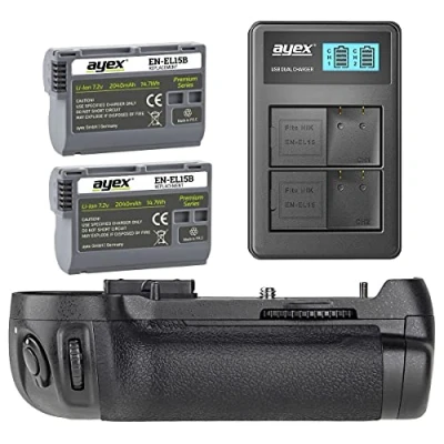Abbildung von ayex Batteriegriff Passend für Nikon D600, D610 inkl. 2 x EN EL15B Akku u. 1 USB Dual Ladegerät